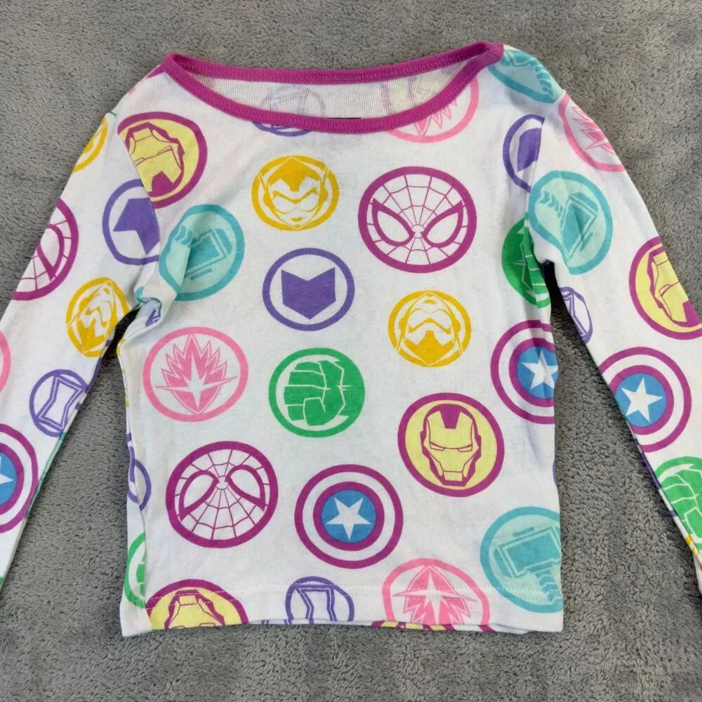 Marvel Pajama Shirt Kids 4T White Toddler Spiderman Iron Man Captain America Top